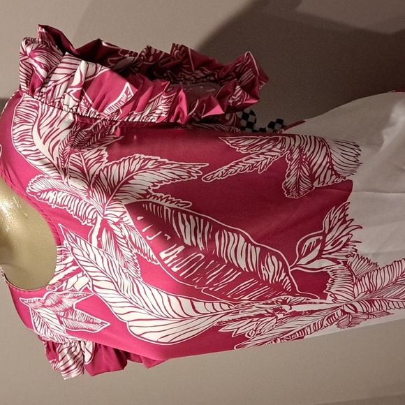 Ador Pink & White Tropical Print Two Piece Top and Pants Set - Picture 5 of 9